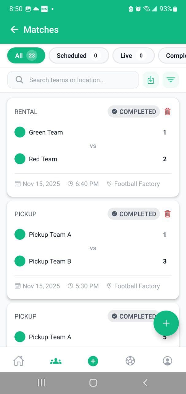 Balla Stats Matches Screen