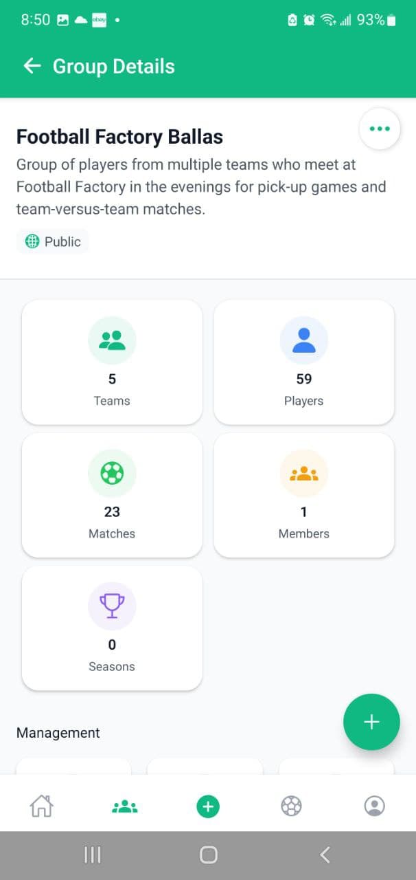 Balla Stats Group Details Screen