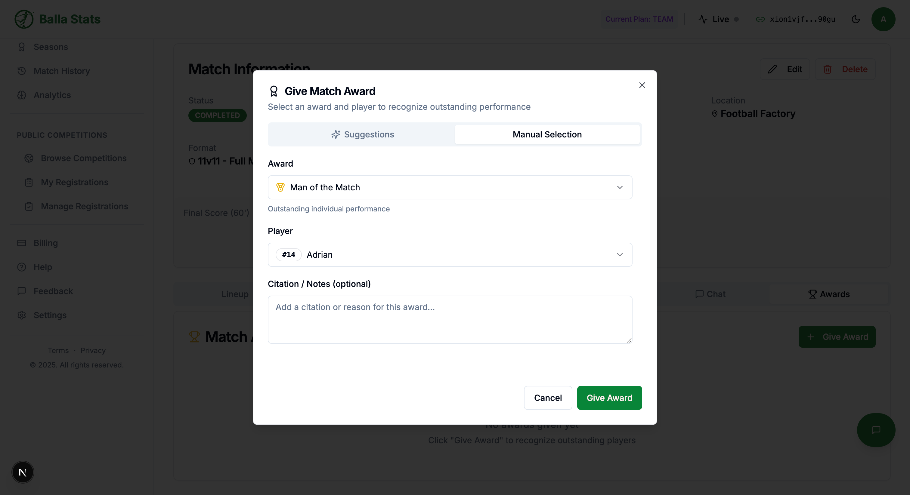 Awards and leaderboard display