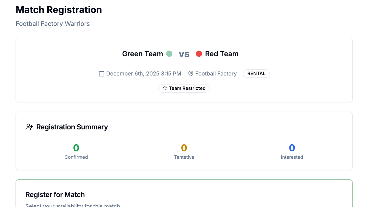RSVP interface with player list