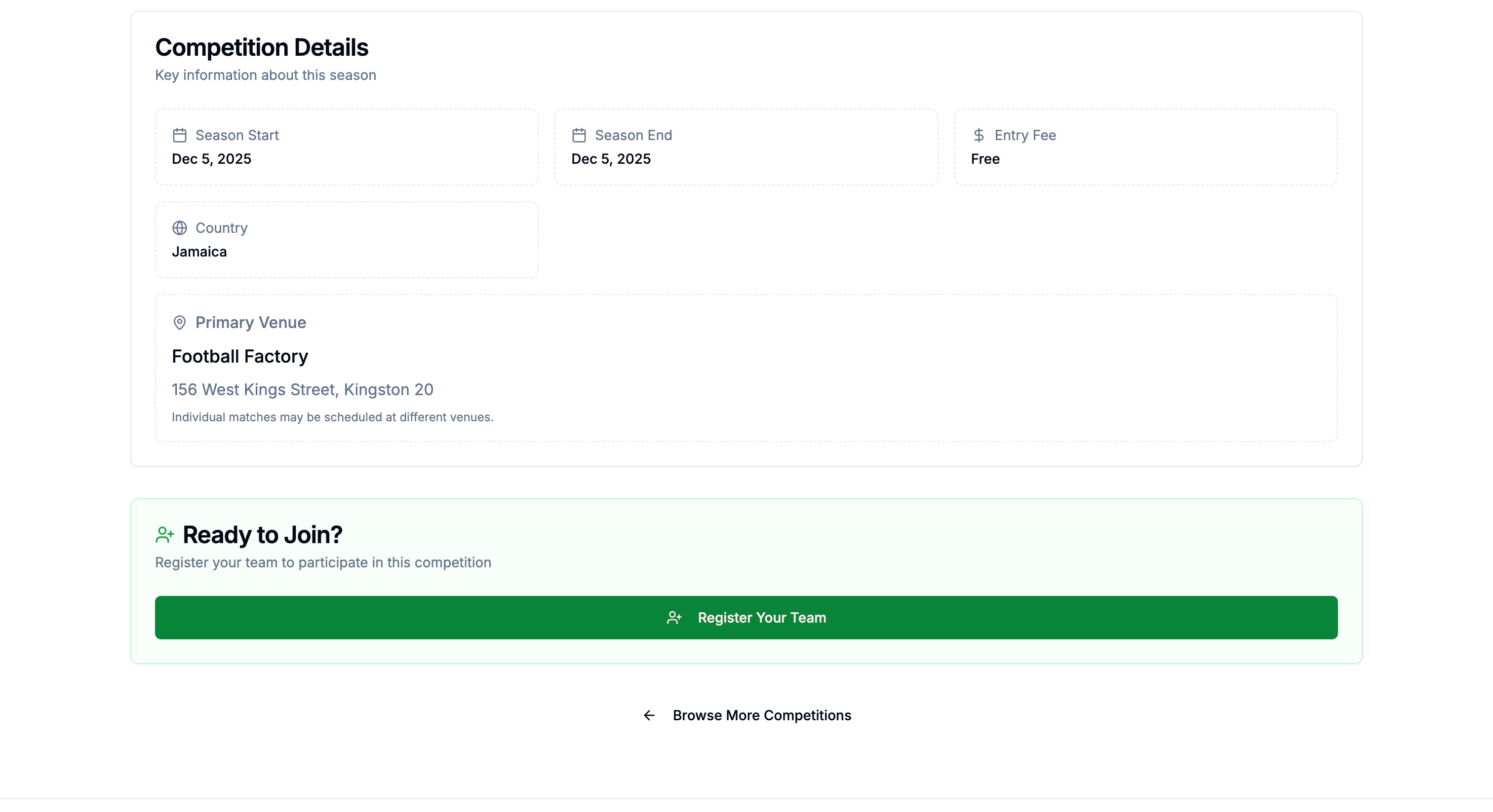 Team registration form